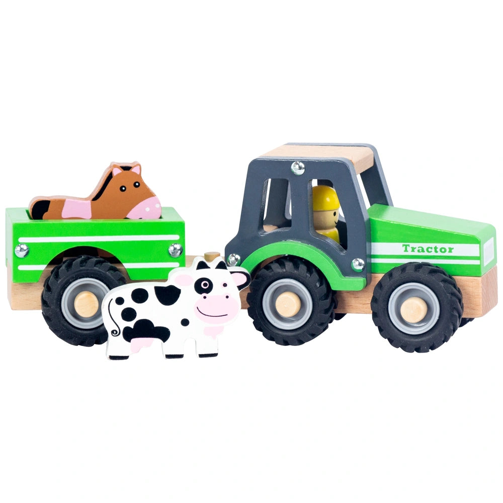 Squirrel Play Wooden Tractor With Trailer