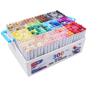 Crafty Co. Professional Dual Tip Alcohol Markers Set With Carry Case 300 Pieces