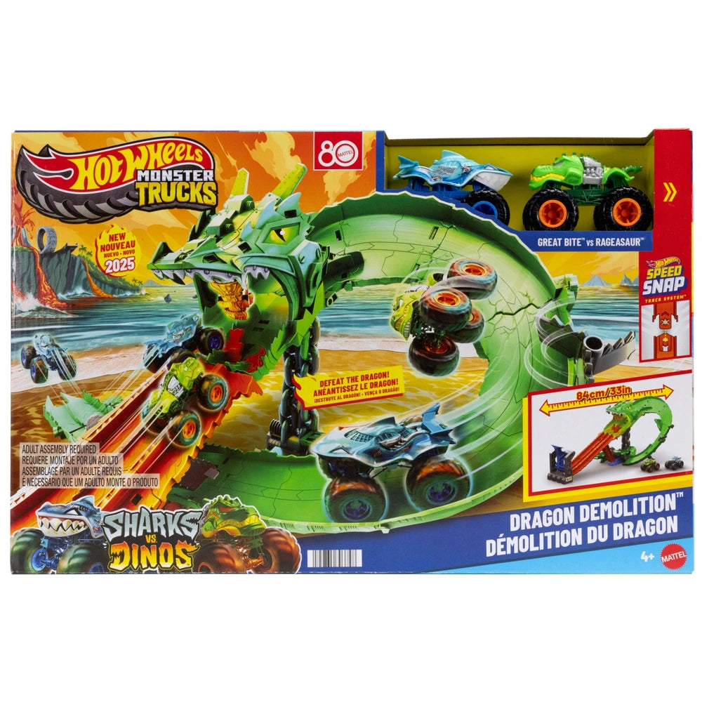 Hot Wheels Monster Trucks Sharks Vs. Dinos Dragon Demolition Playset