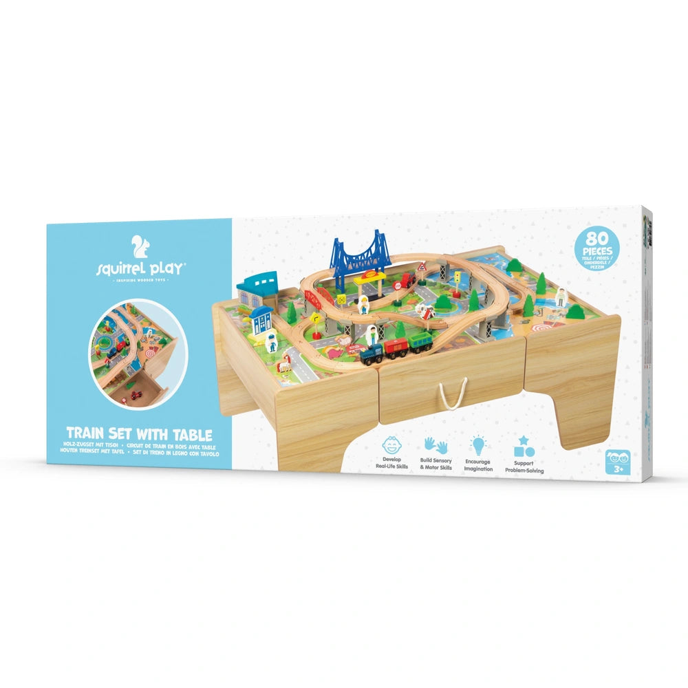 Squirrel Play Wooden Train Set Table 80 Pieces