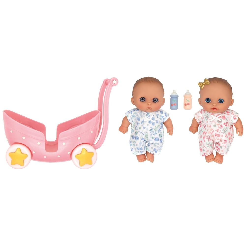Lil' Cutesies Twins Baby Dolls And Twin Stroller Set