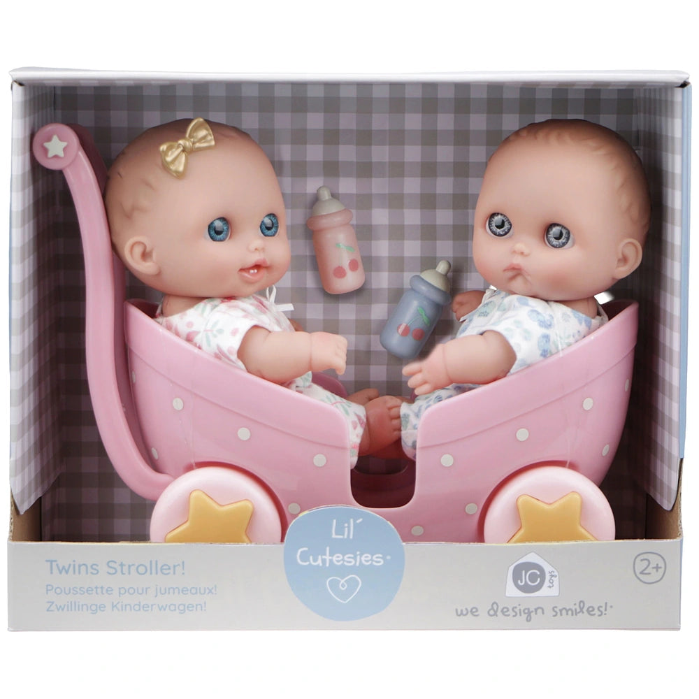 Lil' Cutesies Twins Baby Dolls And Twin Stroller Set
