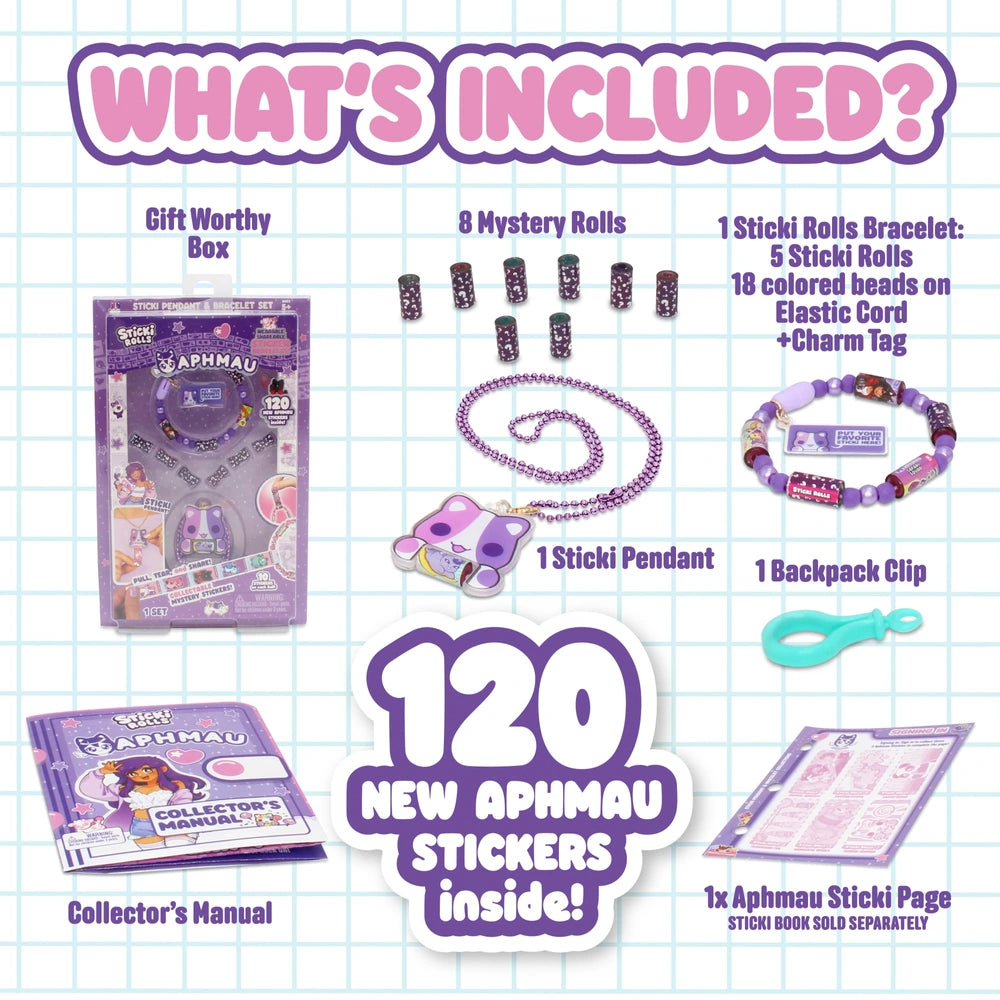 Sticki Rolls Aphmau Sticker Pendant And Bracelet Set With 120 Stickers