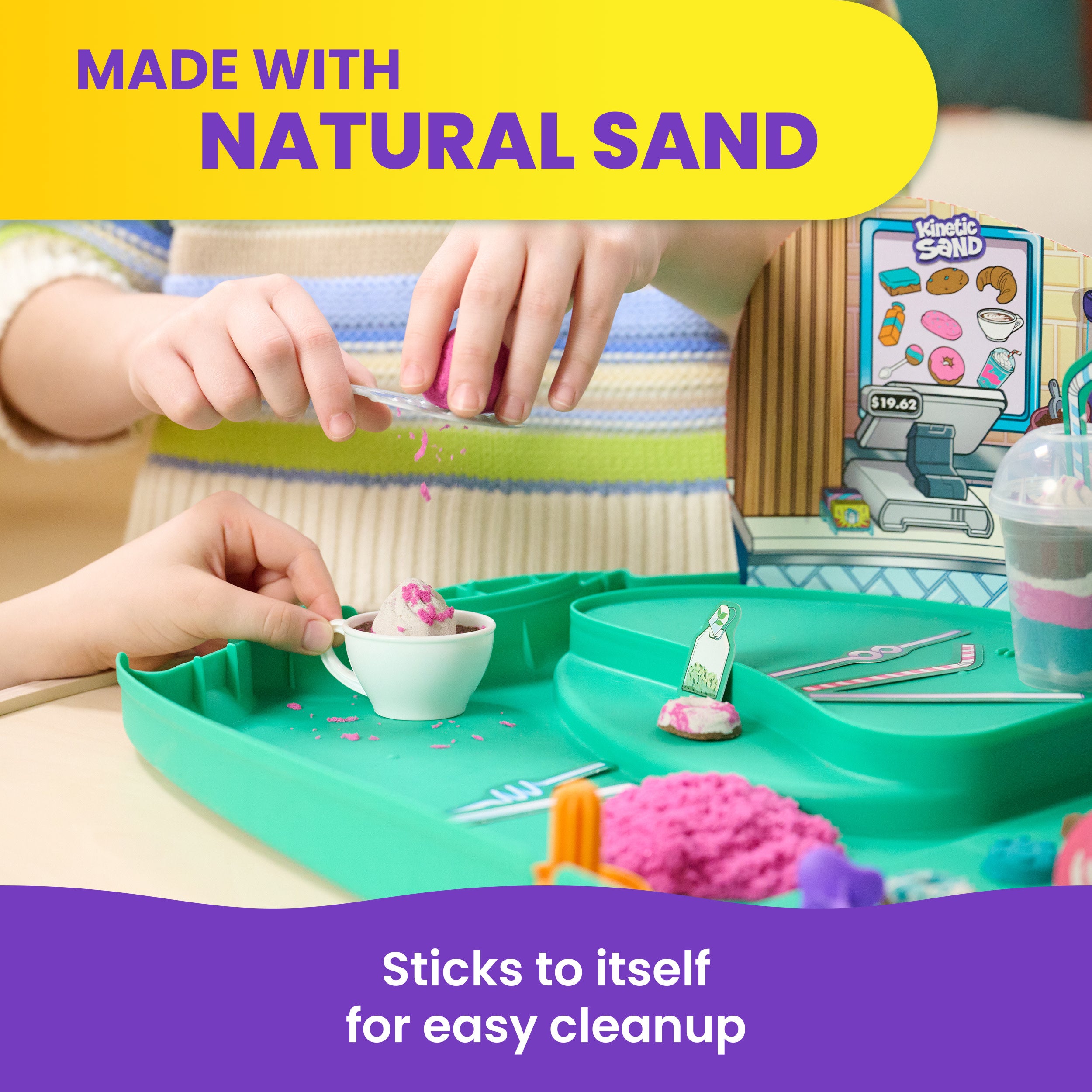 Kinetic Sand, Café Case With 793G Play Sand In 4 Colours, 9 Tools And Moulds