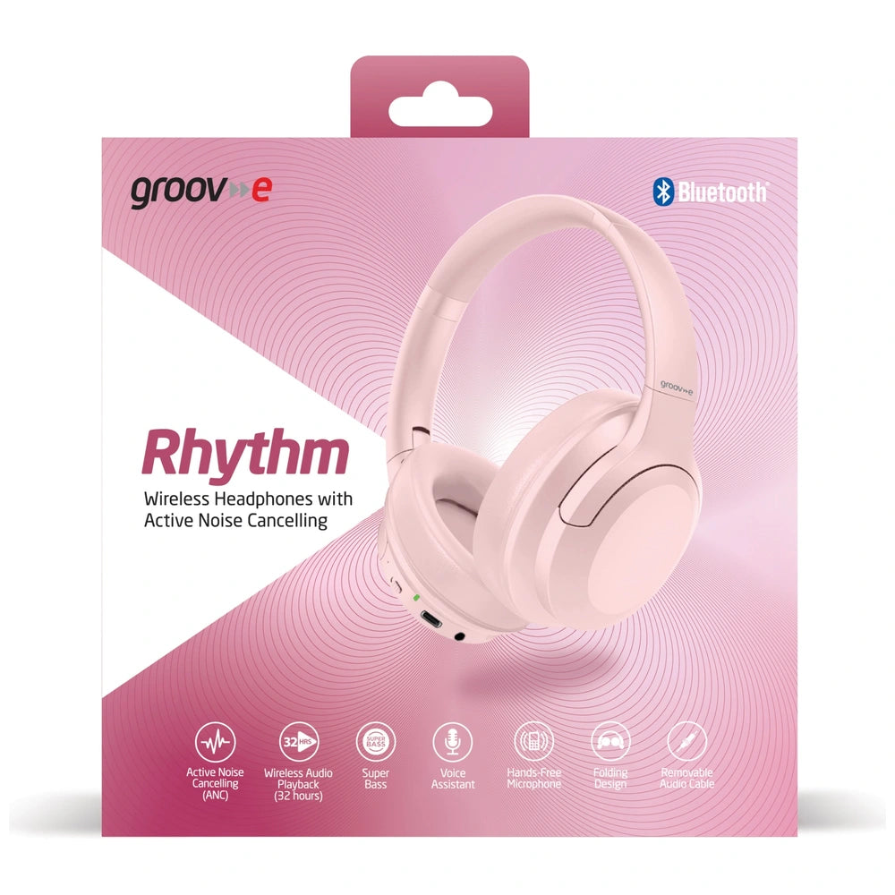 Groov-E Gvbt1700 Rhythm Wireless Headphones With Active Noise Cancelling - Pink