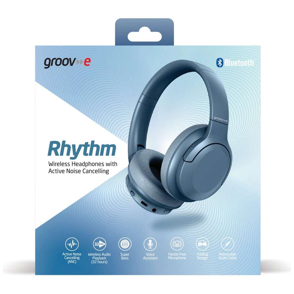 Groov-E Gvbt1700 Rhythm Wireless Headphones With Active Noise Cancelling - Blue