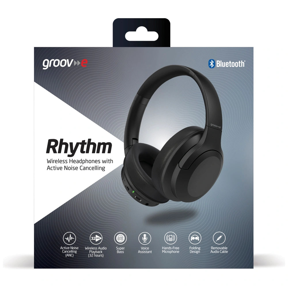 Groov-E Gvbt1700 Rhythm Wireless Headphones With Active Noise Cancelling - Black