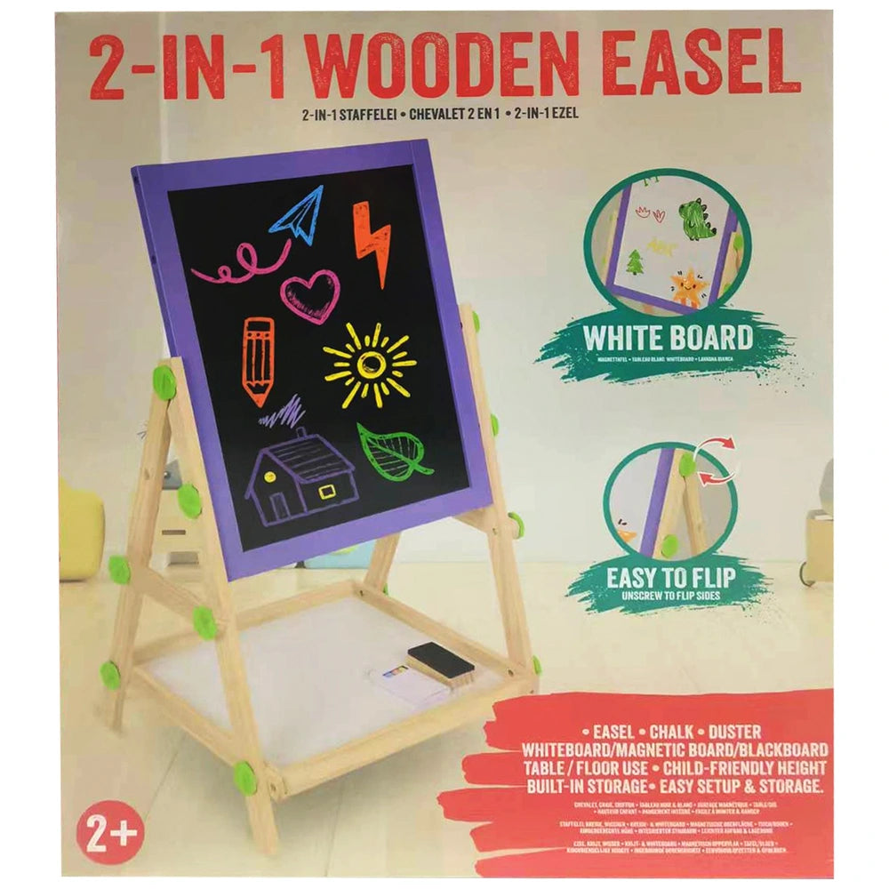 2-In-1 Desktop Wooden Easel And Chalkboard Set