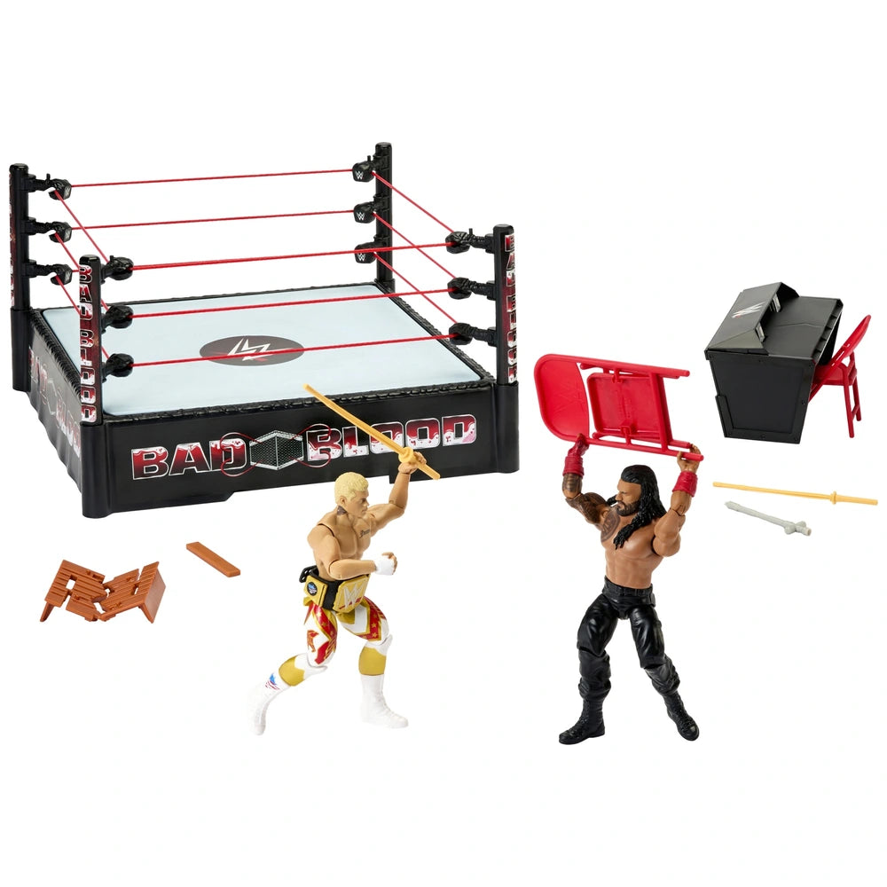 Wwe Main Event Mayhem Ring Playset With Cody Rhodes And Roman Reigns Action Figures