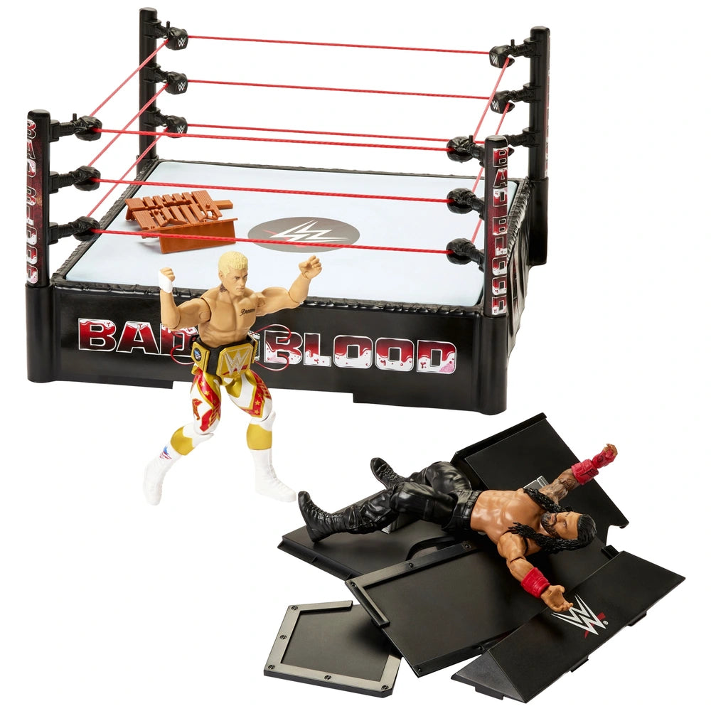 Wwe Main Event Mayhem Ring Playset With Cody Rhodes And Roman Reigns Action Figures