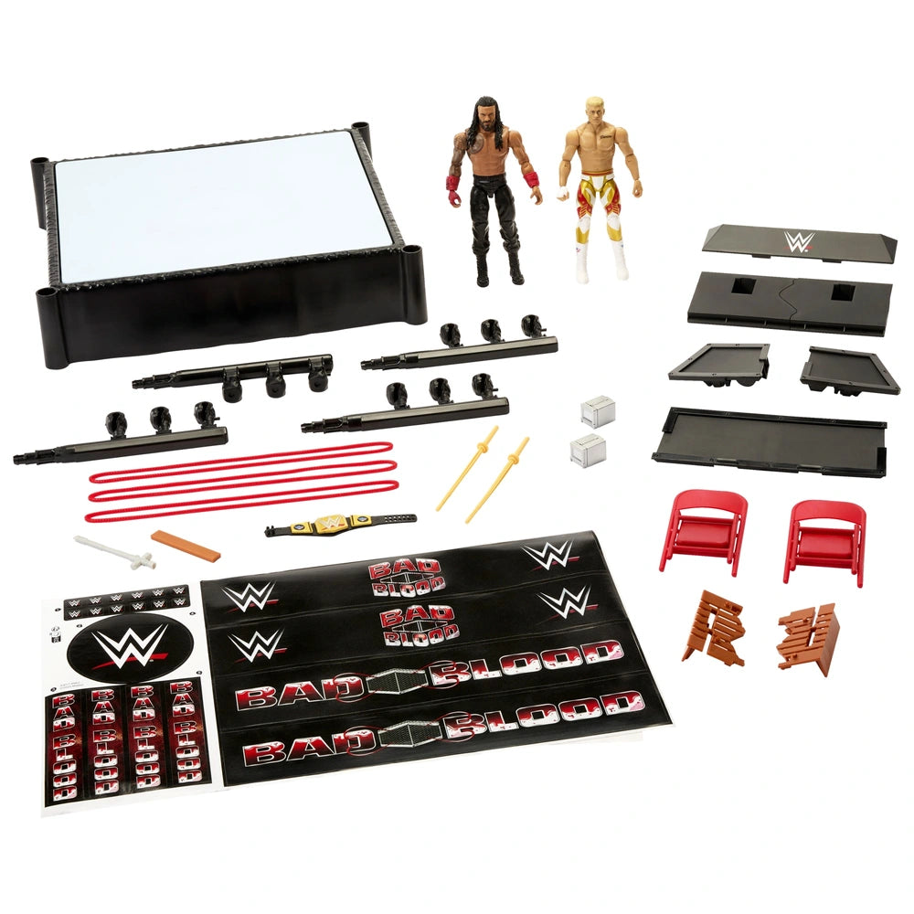 Wwe Main Event Mayhem Ring Playset With Cody Rhodes And Roman Reigns Action Figures