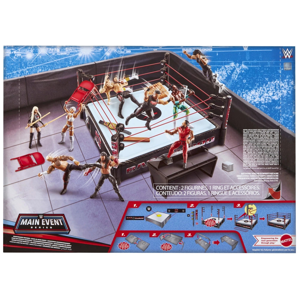 Wwe Main Event Mayhem Ring Playset With Cody Rhodes And Roman Reigns Action Figures