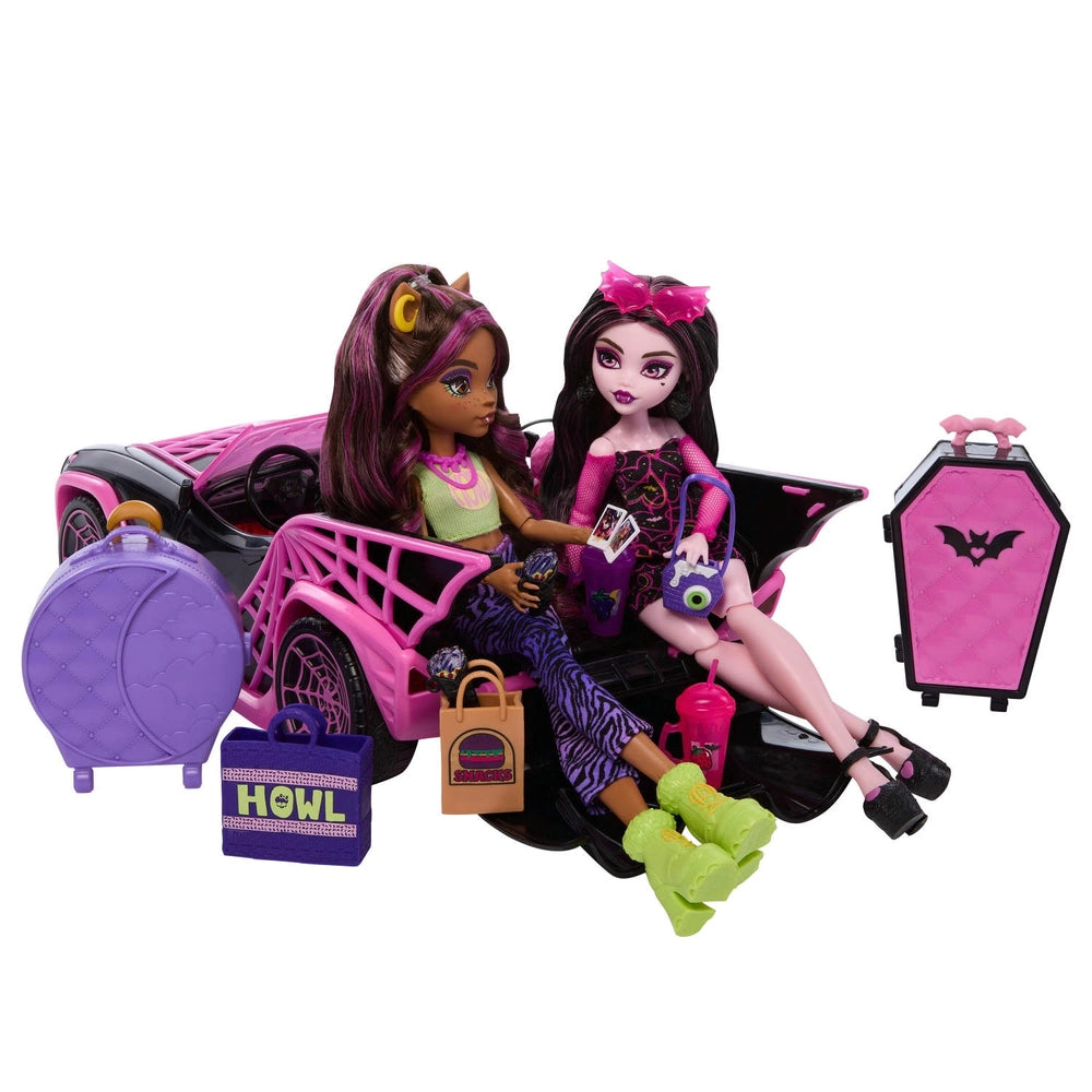 Monster High Eeekend Getaway Ghoul Mobile Car With Draculaura And Clawdeen Wolf Dolls