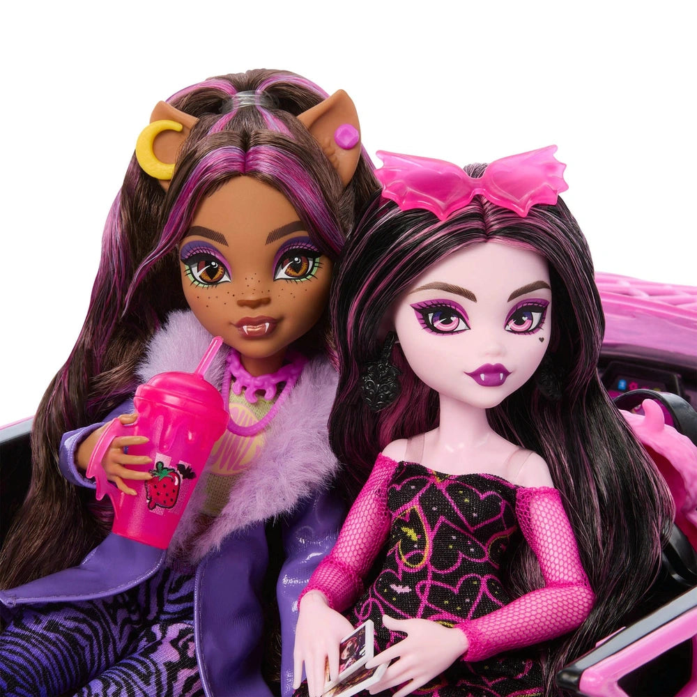 Monster High Eeekend Getaway Ghoul Mobile Car With Draculaura And Clawdeen Wolf Dolls