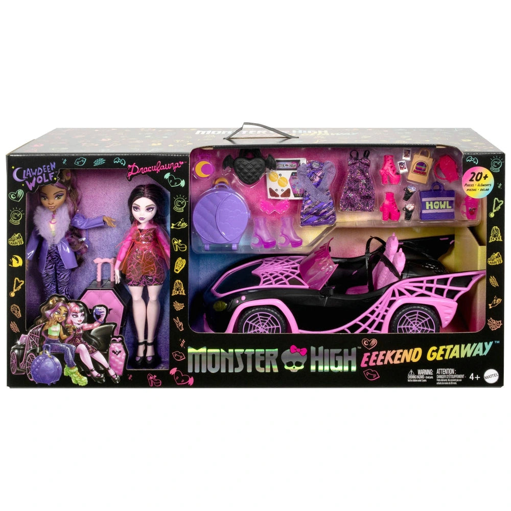 Monster High Eeekend Getaway Ghoul Mobile Car With Draculaura And Clawdeen Wolf Dolls