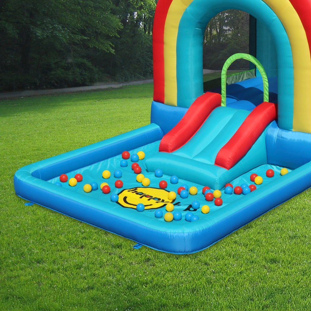 Happy Hop Rainbow Bouncy Castle With Slide And Ball Pit