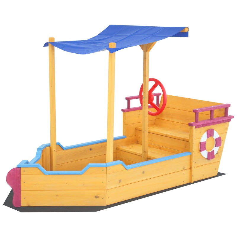 Wooden Boat-Shaped Sandbox
