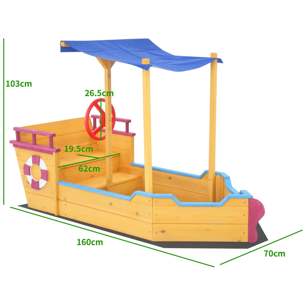 Wooden Boat-Shaped Sandbox