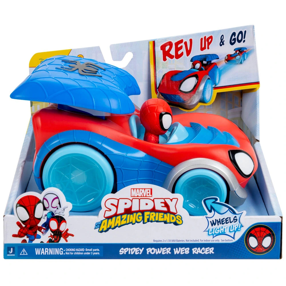 Marvel Spidey And His Amazing Friends Power Web Racer - 8-Inch Vehicle With Rev Up Spoiler, Light Up Wheels, And Built-In-Character