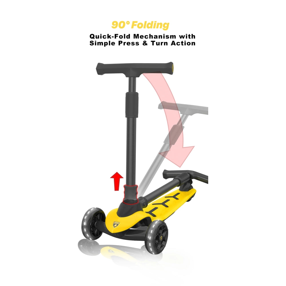 Lamborghini Folding 2-In-1 Scooter With Colour Led Wheels Yellow