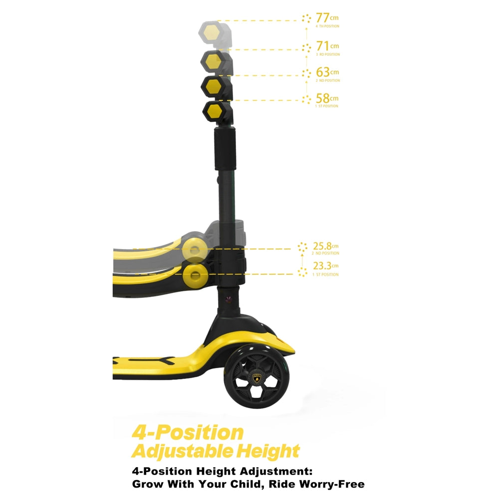 Lamborghini Folding 2-In-1 Scooter With Colour Led Wheels Yellow