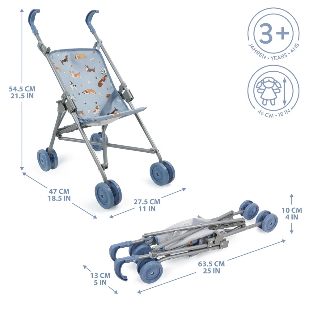 Ivy & Lily Baby Doll Umbrella Stroller Blue Doggie Print 50Cm