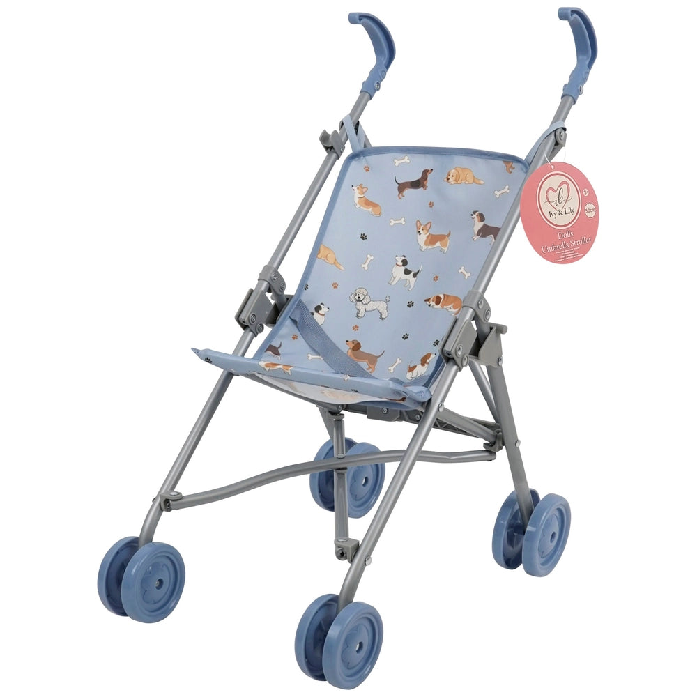 Ivy & Lily Baby Doll Umbrella Stroller Blue Doggie Print 50Cm