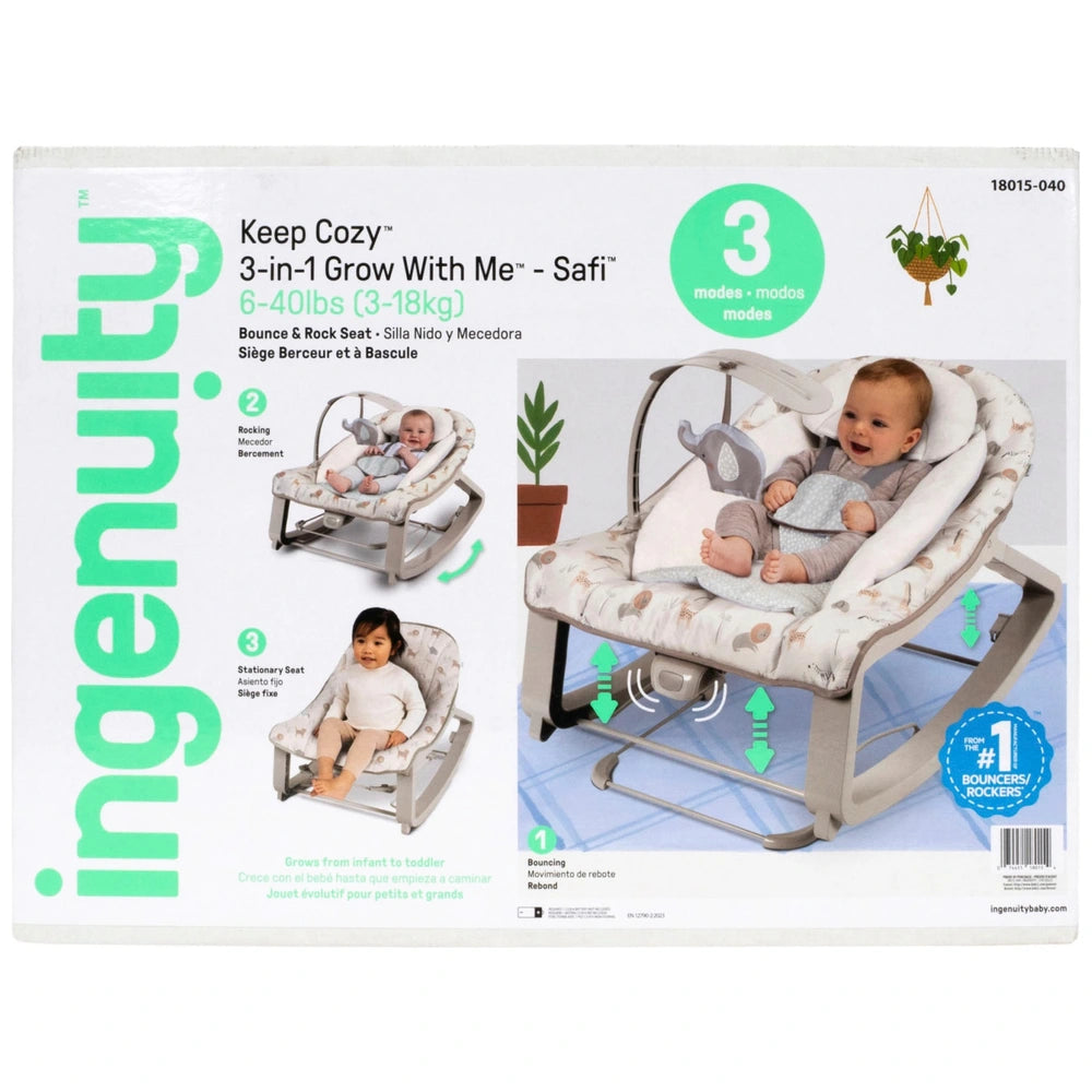 Ingenuity Keep Cosy 3-In-1 Grow With Me Baby Bouncer Safari