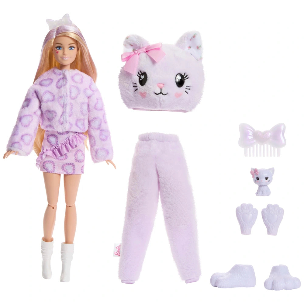 Barbie Cutie Reveal Cuddly Series Purple Kitten Doll
