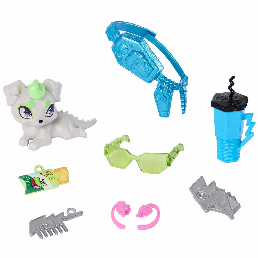 Monster High Frankie Stein Fashion Doll In Black Pleather Skirt With Pet Watzie And 7 Accessories