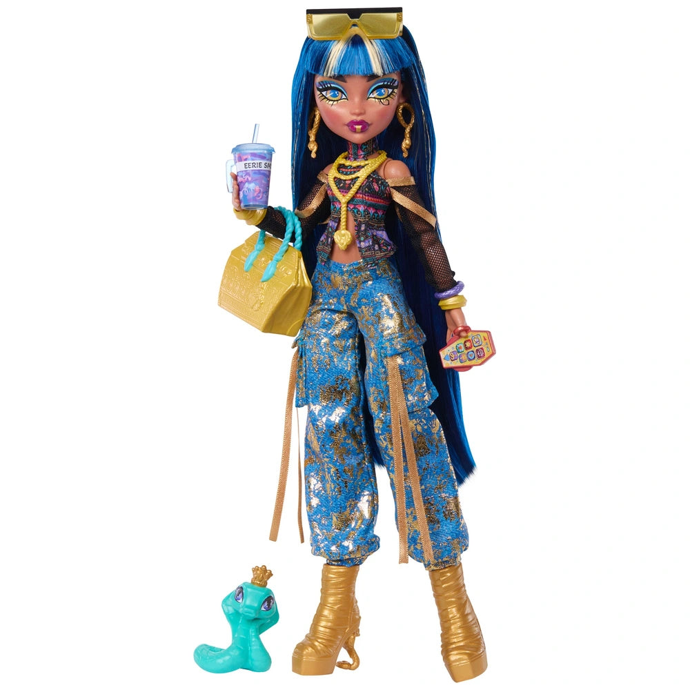 Monster High Cleo De Nile Fashion Doll In Cargo Pants With Pet Hissette And 7 Accessories
