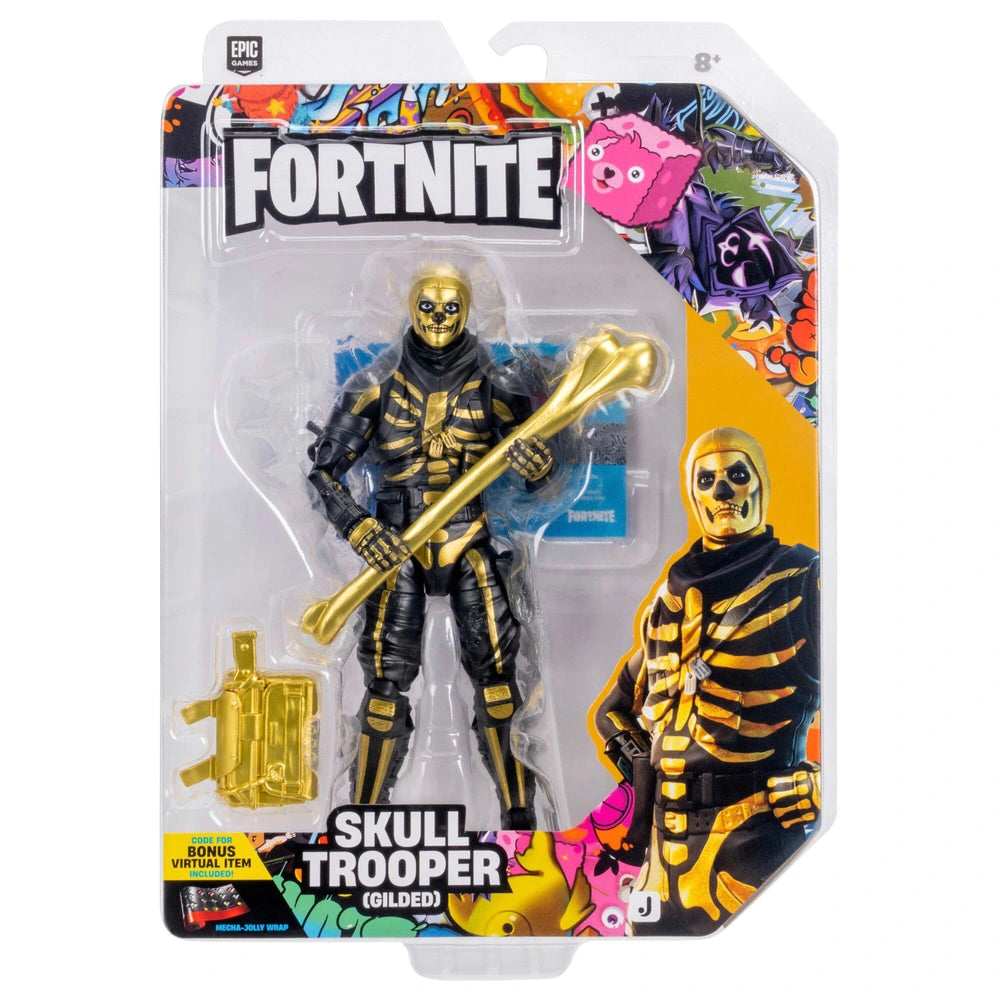 Fortnite Legendary Skull Trooper (Gilded) - 6-Inch Articulated Figure With Harvesting Tool, Back Bling, And Code For Bonus Virtual Item
