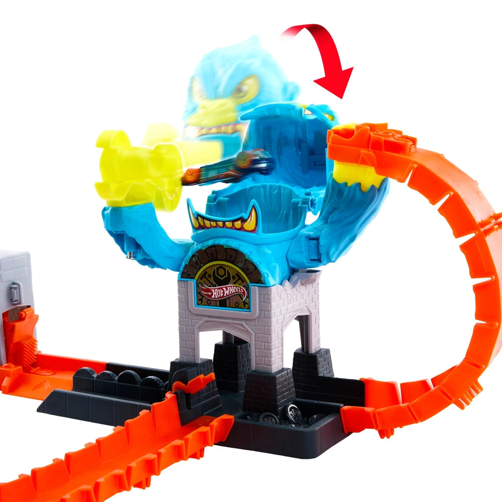 Hot Wheels City Gorilla Slam Attack Playset & Toy Car, Multiple Ways To Play, Speed Snap Track