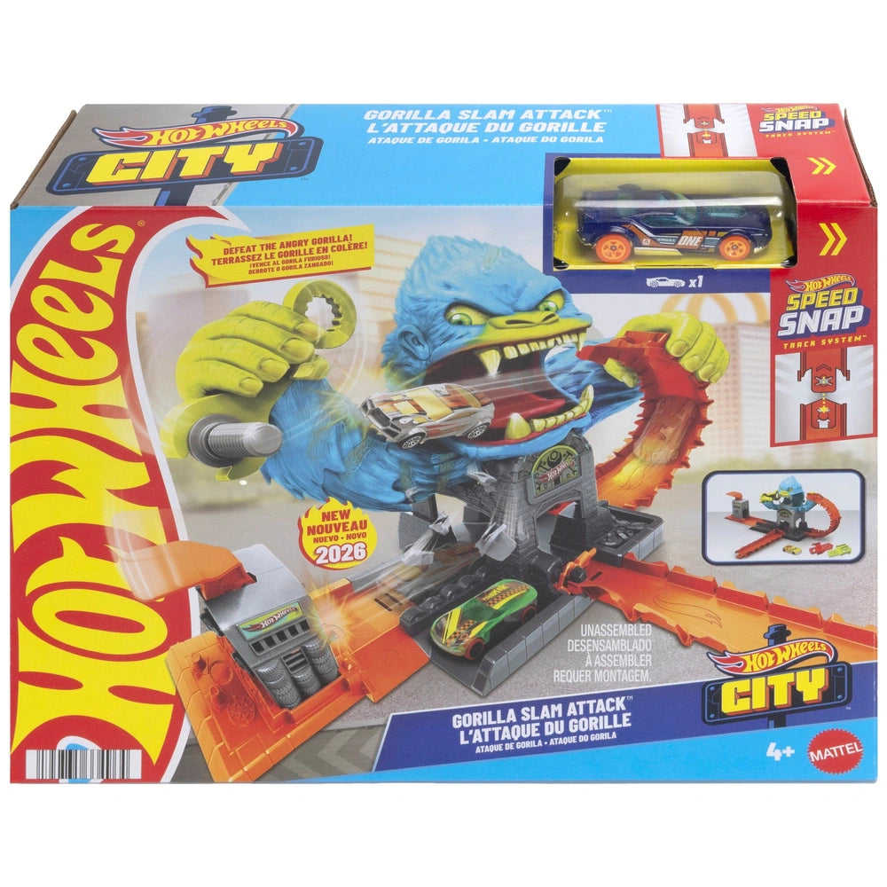 angry gorilla pedal Hot Wheels City Gorilla Slam Attack Playset & Toy Car, Multiple Ways T