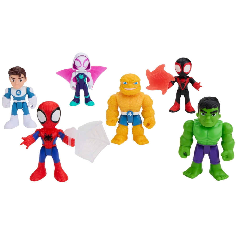 Marvel Spidey And His Amazing Friends Fantastic Pals Pack Action Figure Set 6 Poseable 3-Inch Figures With Accessories
