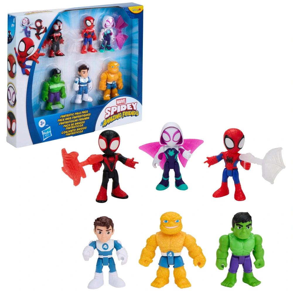 Marvel Spidey And His Amazing Friends Fantastic Pals Pack Action Figure Set 6 Poseable 3-Inch Figures With Accessories