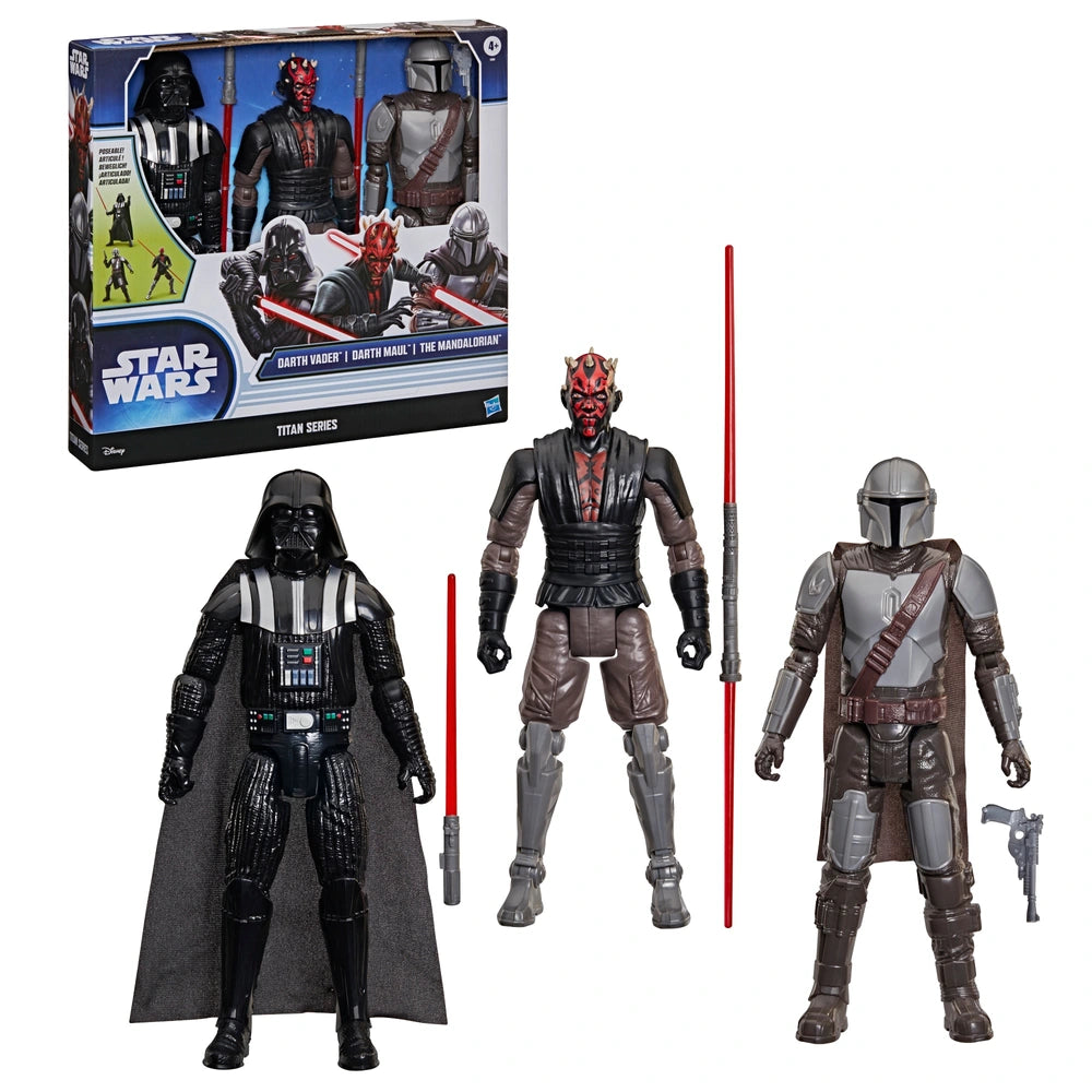 Star Wars Titan Series Action Figures Darth Vader, Darth Maul And The Mandalorian 3 Pack 30Cm