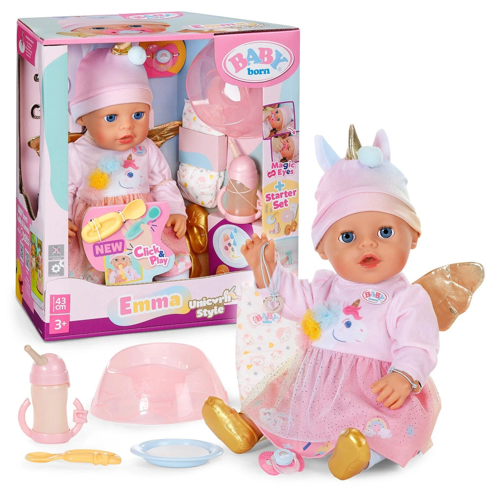 Baby Born Doll Click And Play Unicorn Emma 43Cm