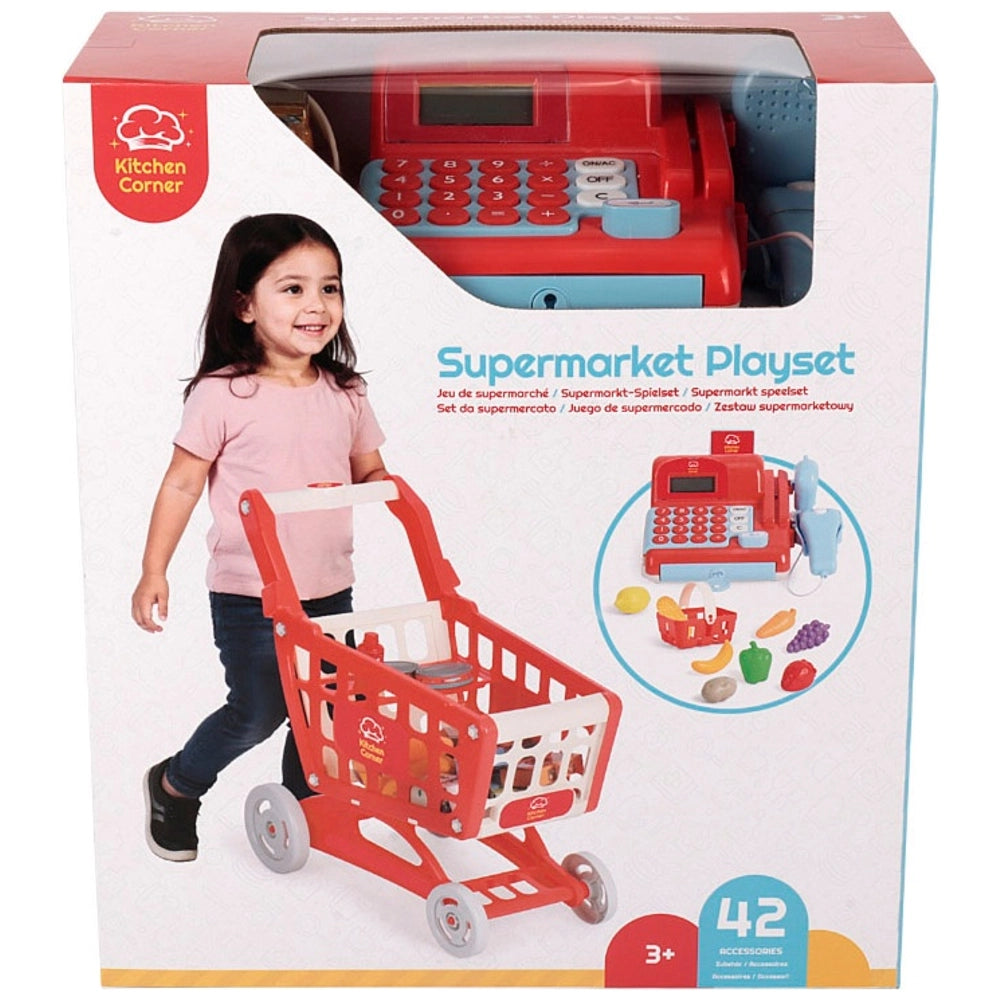 Kitchen Corner Supermarket Playset Cash Register And Trolley 42 Piece Set