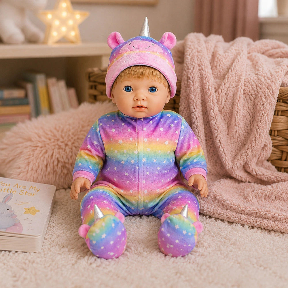 Tiny Treasures Baby Doll Clothes Rainbow Unicorn All-In-One Outfit 44Cm