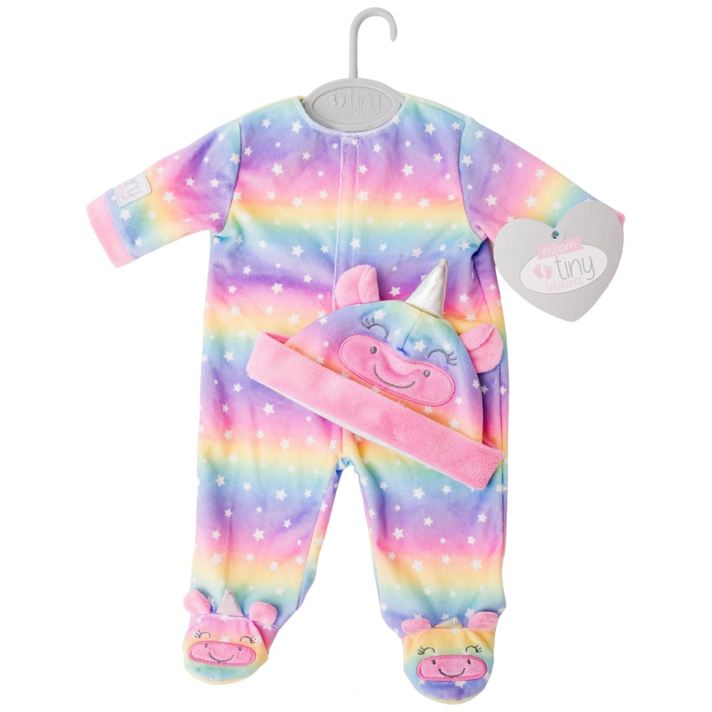 Tiny Treasures Baby Doll Clothes Rainbow Unicorn All-In-One Outfit 44Cm