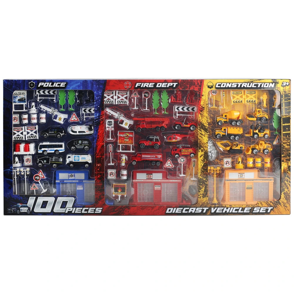 3-In-1 Diecast Vehicle Playset 100 Pieces