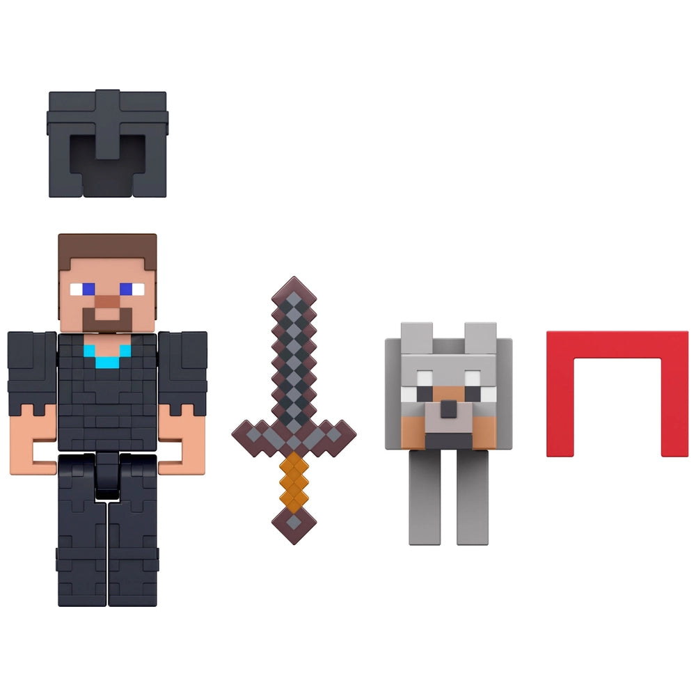 Minecraft Action Figures Steve And Tamed Wolf 2 Pack