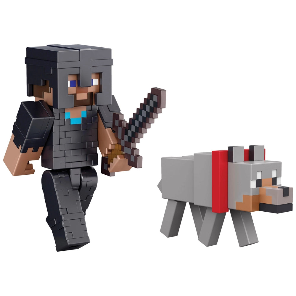 Minecraft Action Figures Steve And Tamed Wolf 2 Pack