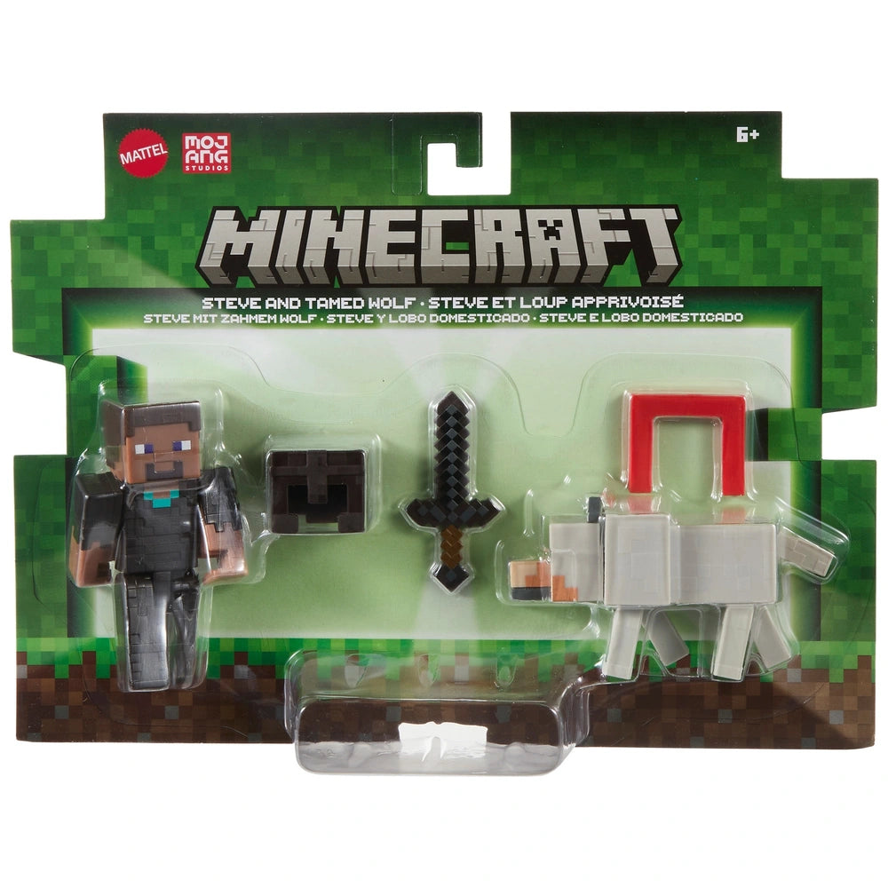 Minecraft Action Figures Steve And Tamed Wolf 2 Pack