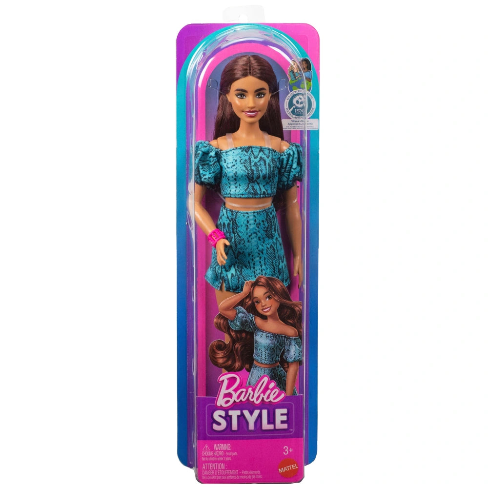 Barbie Fashionistas Style Doll With Brown Hair & Teal Animal Print