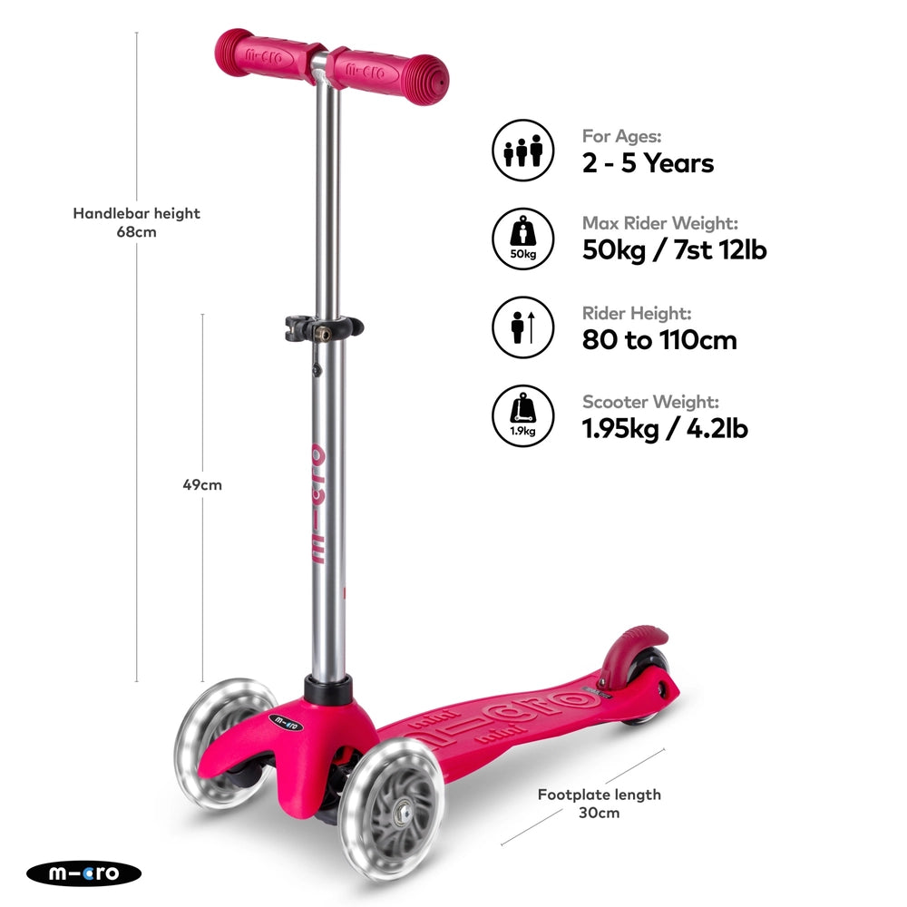 Micro Mini Duo 3 Wheel Scooter With Led Wheels Berry Pink