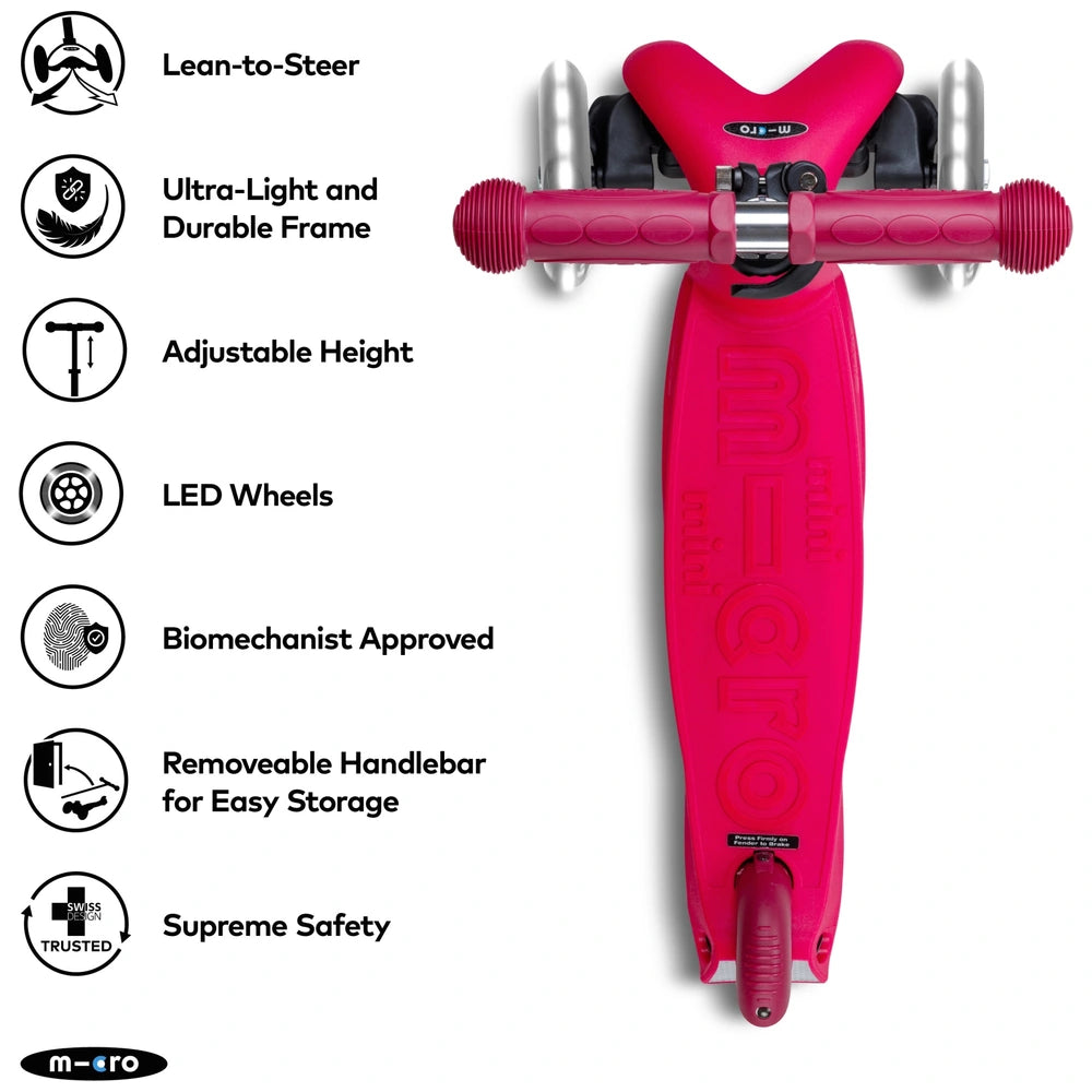 Micro Mini Duo 3 Wheel Scooter With Led Wheels Berry Pink