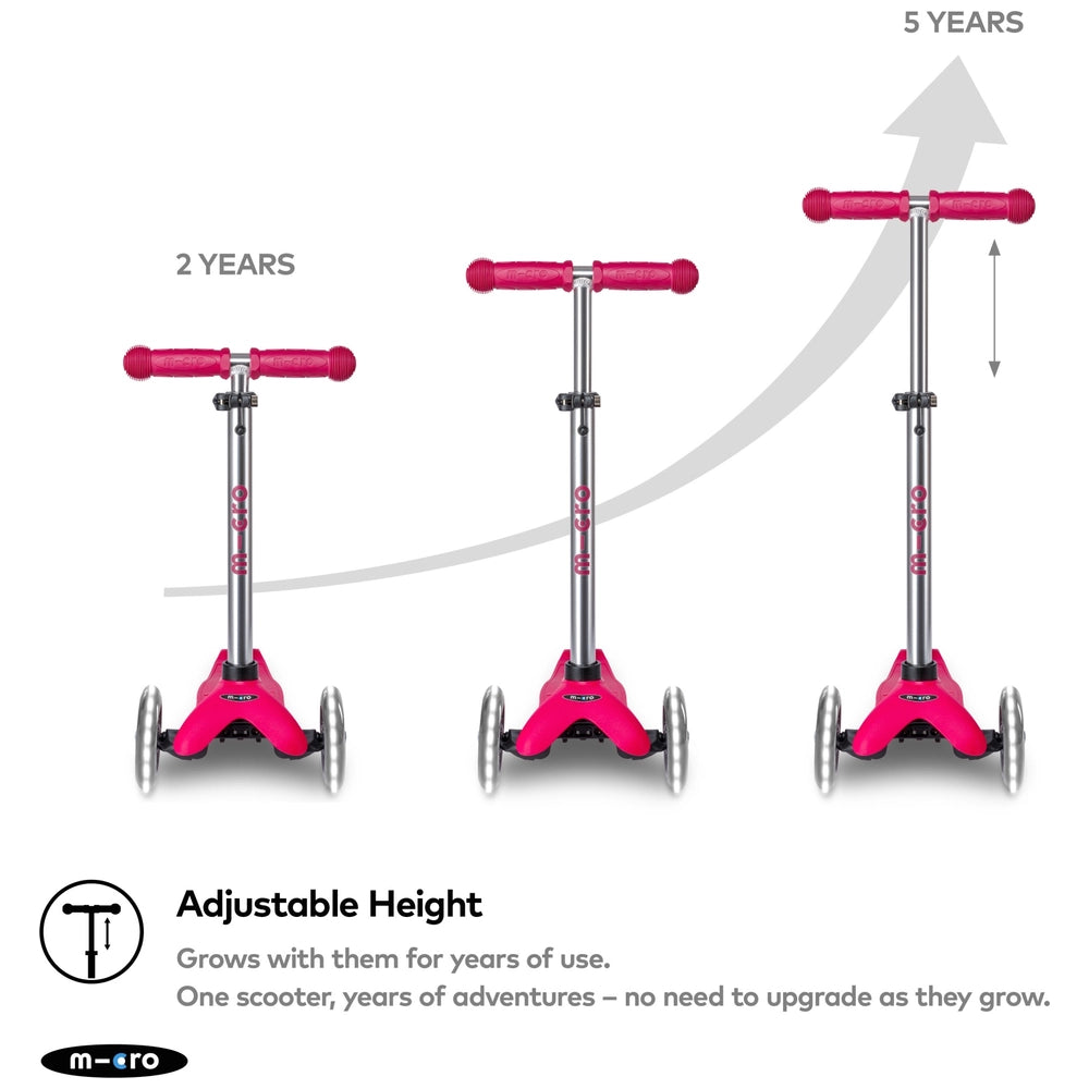 Micro Mini Duo 3 Wheel Scooter With Led Wheels Berry Pink