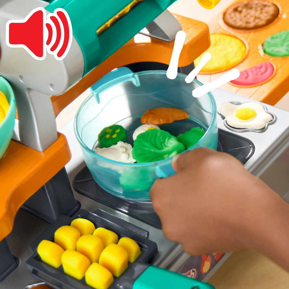 Play-Doh Super Sizzlin' Kitchen Playset Realistic Cooking Toy Sounds And 25+ Play Foods To Create